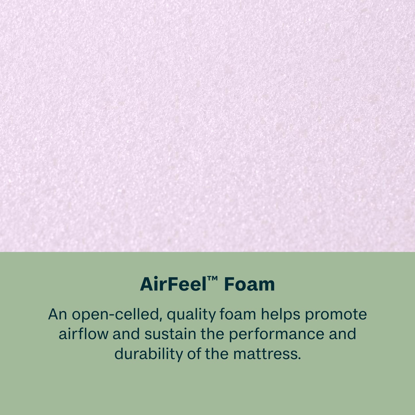 Text about AirFeel foam on a light purple background