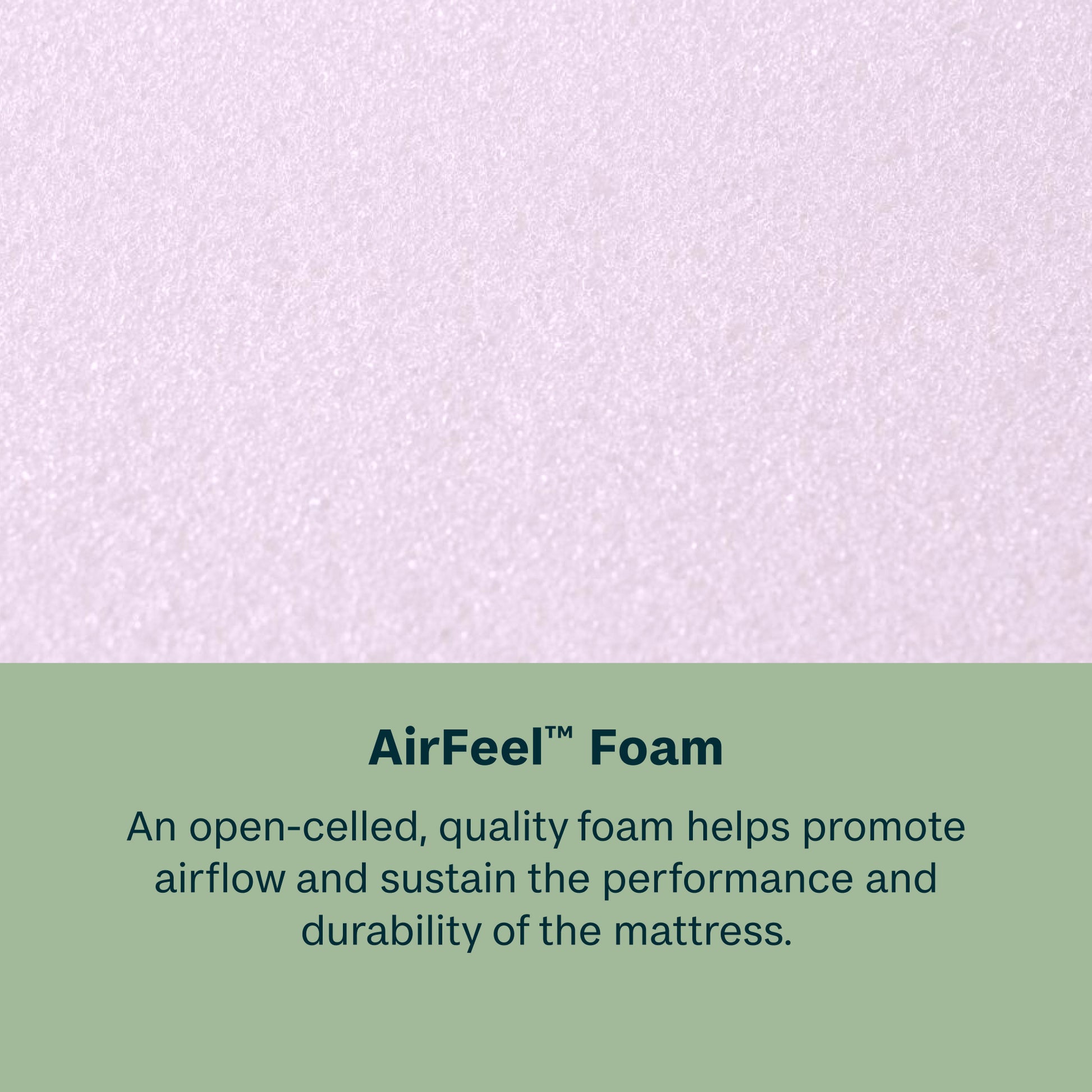 Text about AirFeel foam on a light purple background