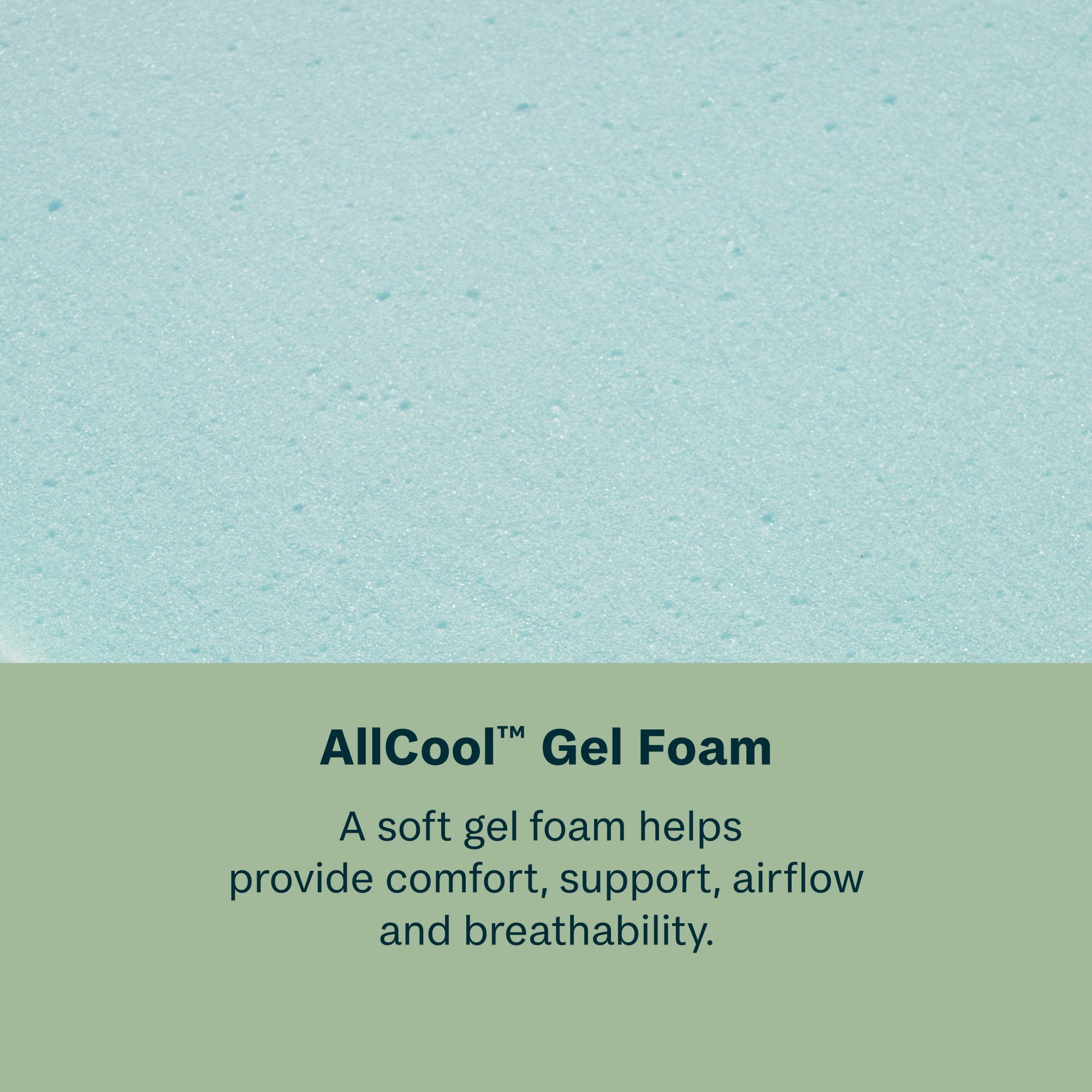 Text about AllCool Gel Foam on a light blue and green background