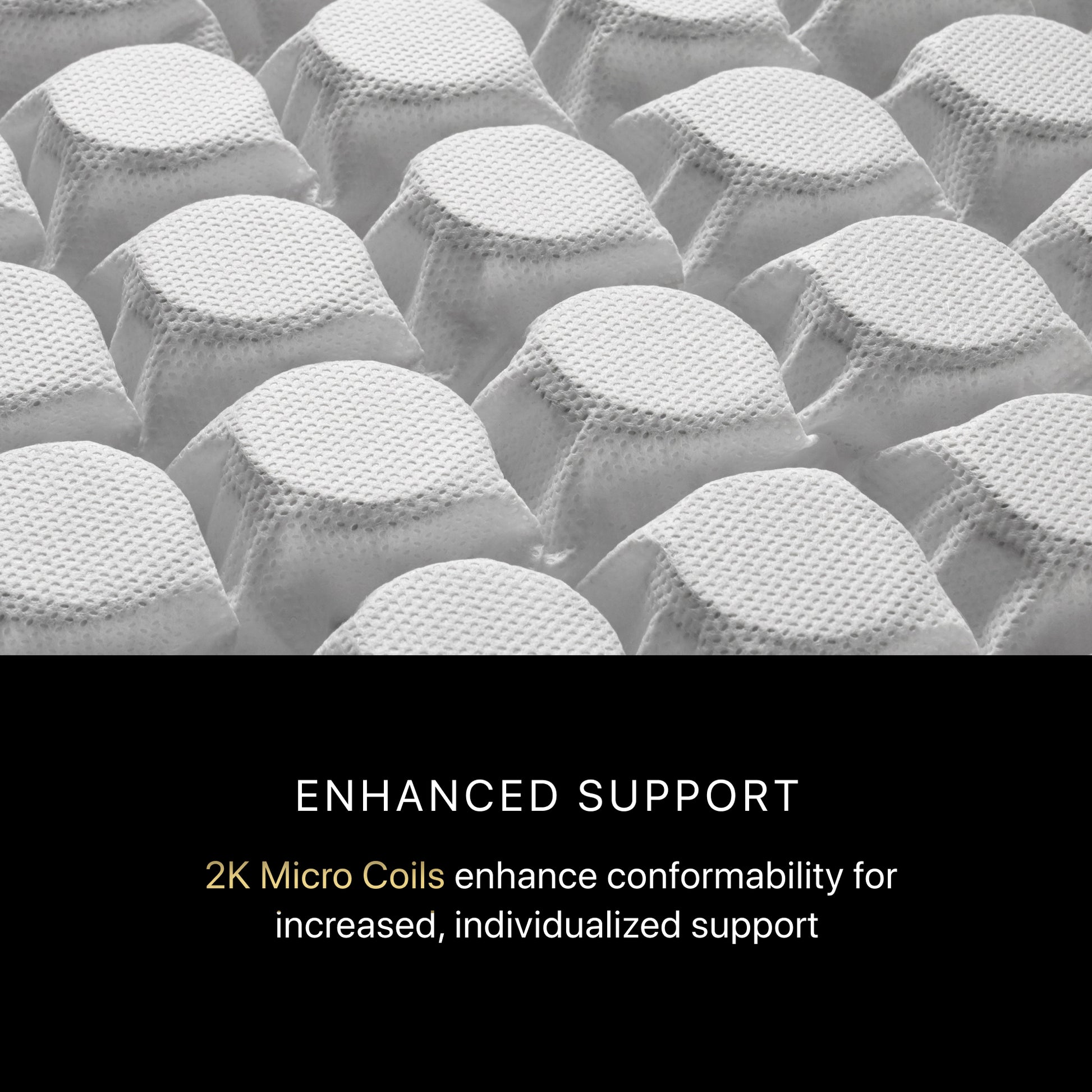 Close-up of 2K micro coils with text about enhanced support