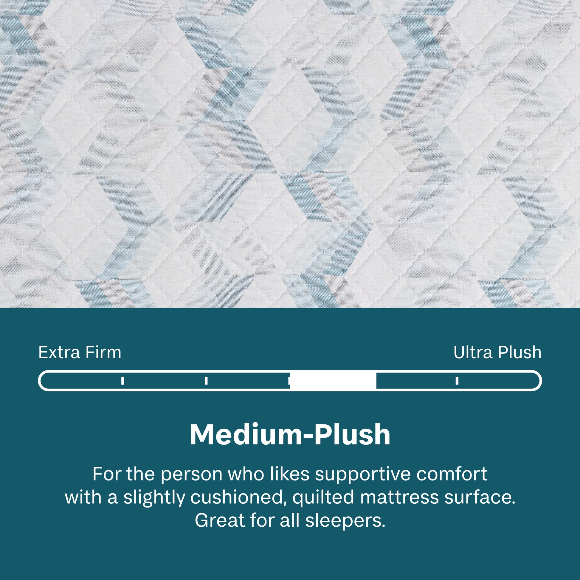Beautysleep Mattress Textured mattress surface with a scale indicating medium-plush firmness level.