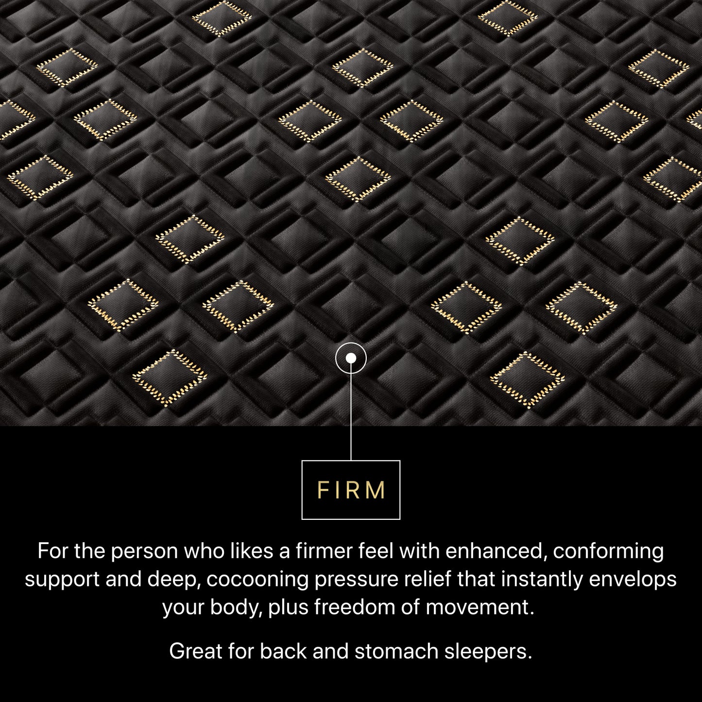 Text description of mattress topper with 'Firm' label and product features.