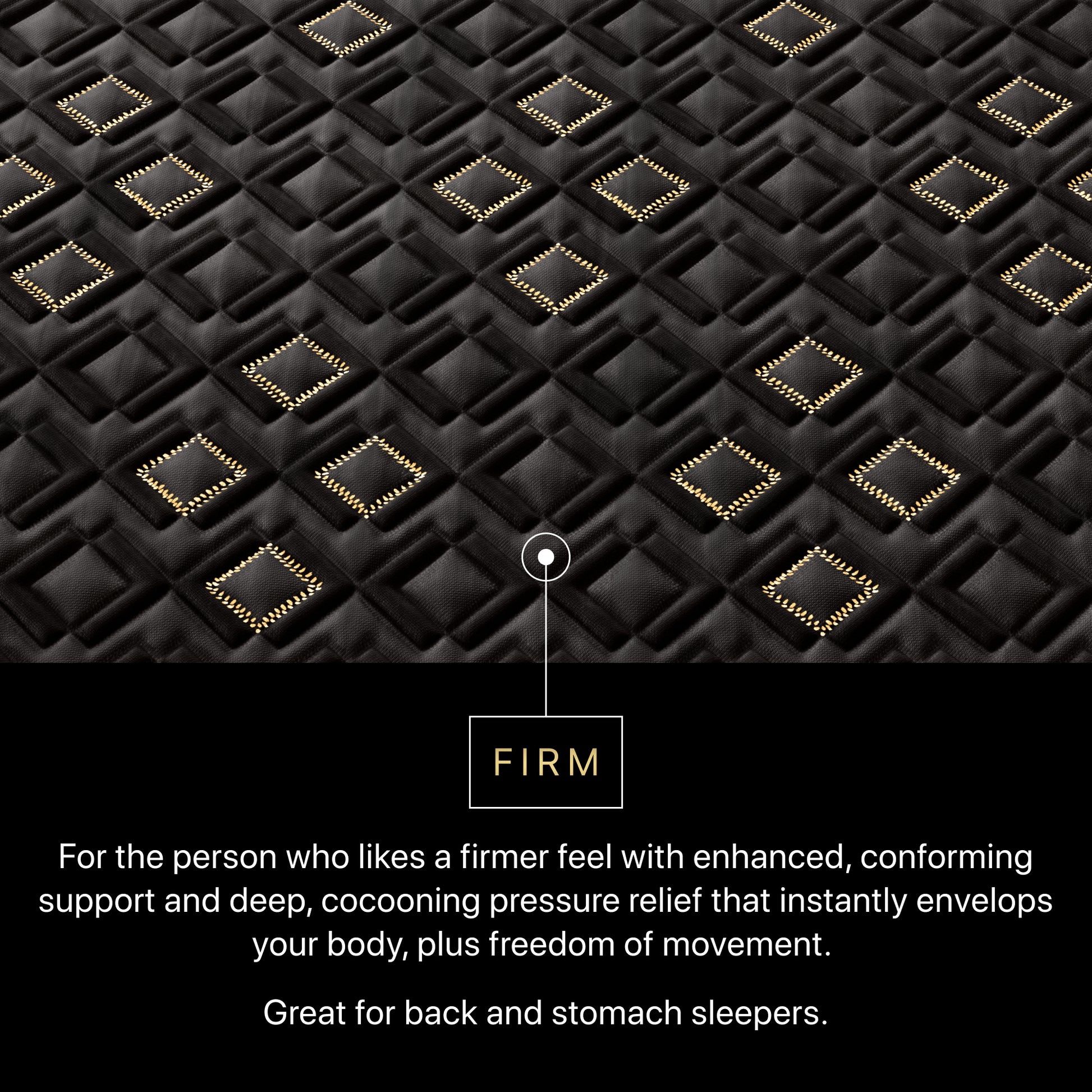 Text description of mattress topper with 'Firm' label and product features.