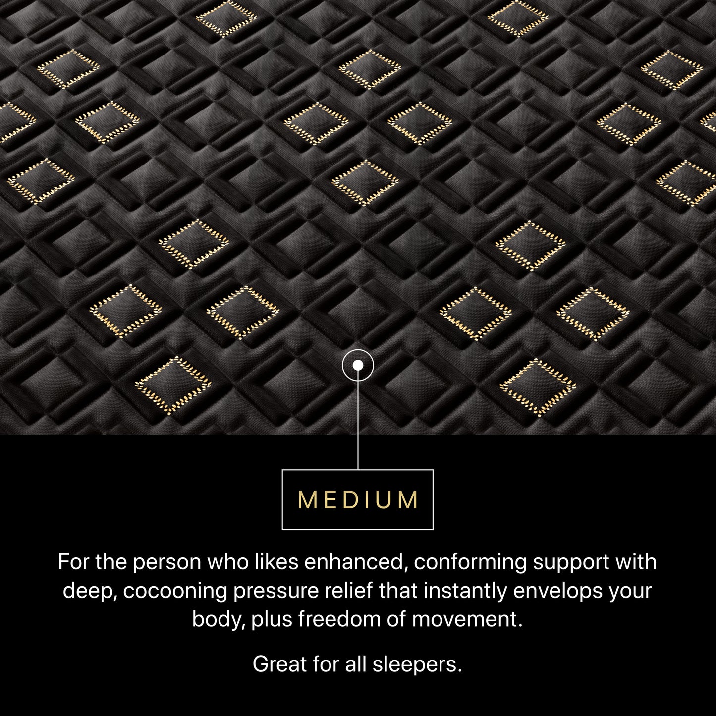 Text on a black textured background describing medium support for sleepers.