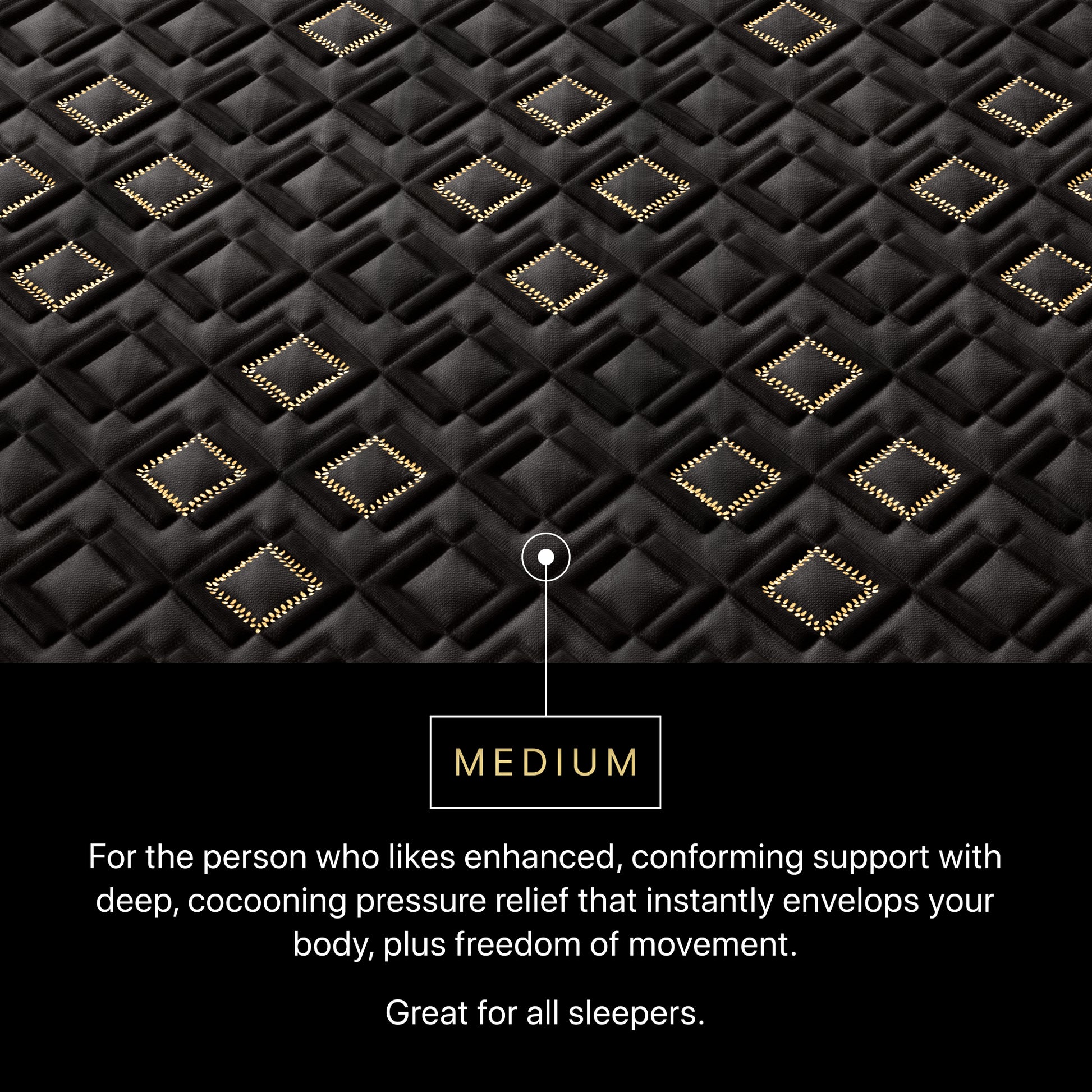 Text on a black textured background describing medium support for sleepers.